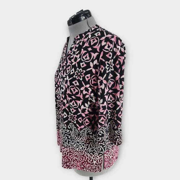 Susan Graver Blouse Women's LP 3/4 Sleeve V-Neck Stretch Floral Design Slinky - Picture 2 of 7